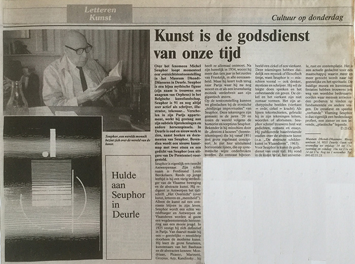 Kunst is de godsdienst van deze tijd | Hulde aan Michel Seuphor in Museum Dhont-Dhaenens te Deurle